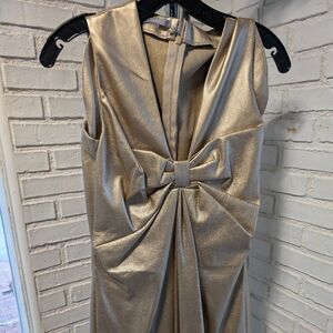 NWT Metallic Gold Faux Leather Bow Front Sleeveless Mini Dress, Size S